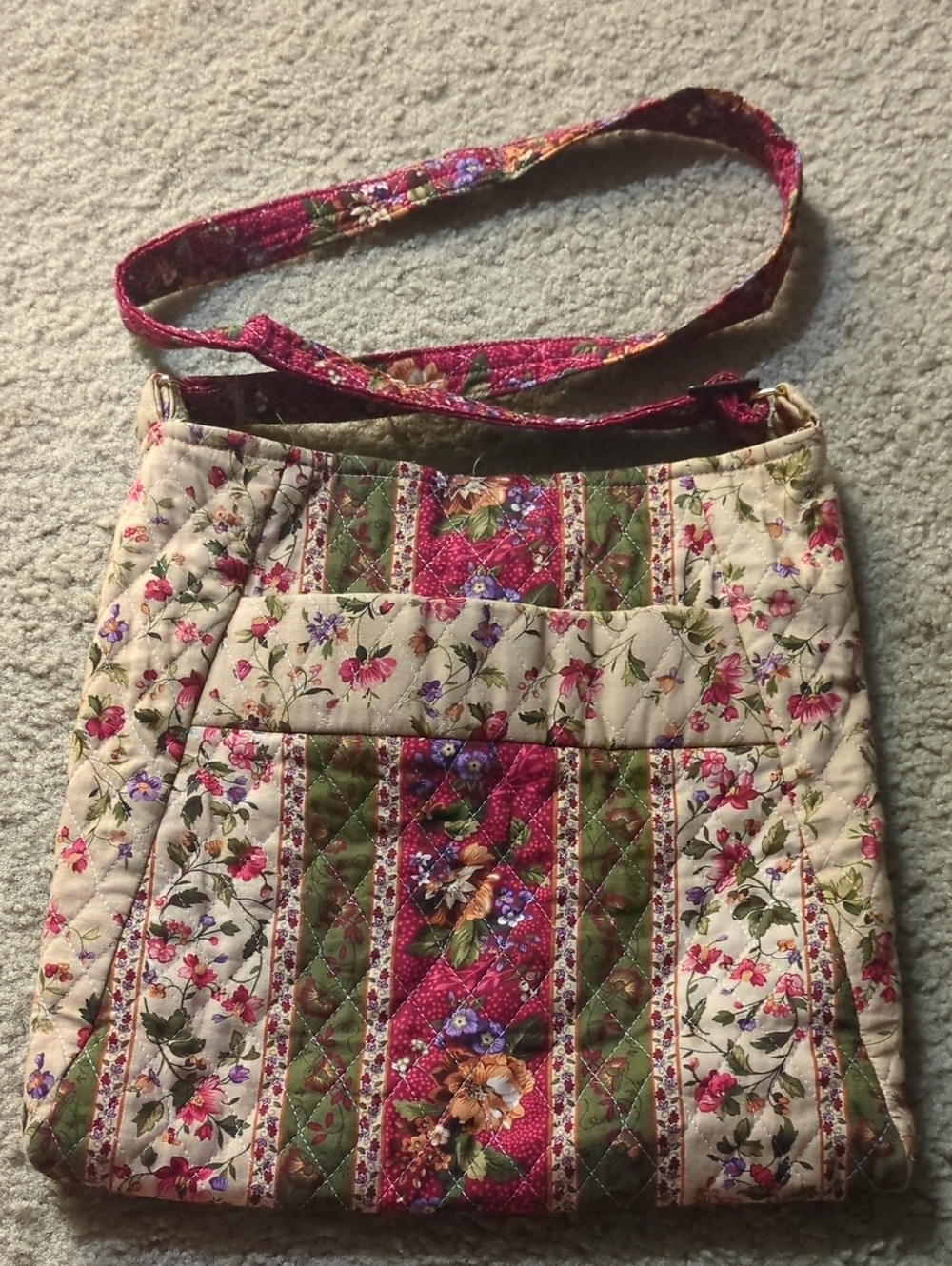 Quilted Floral Crossbody Bag in Pink and Green